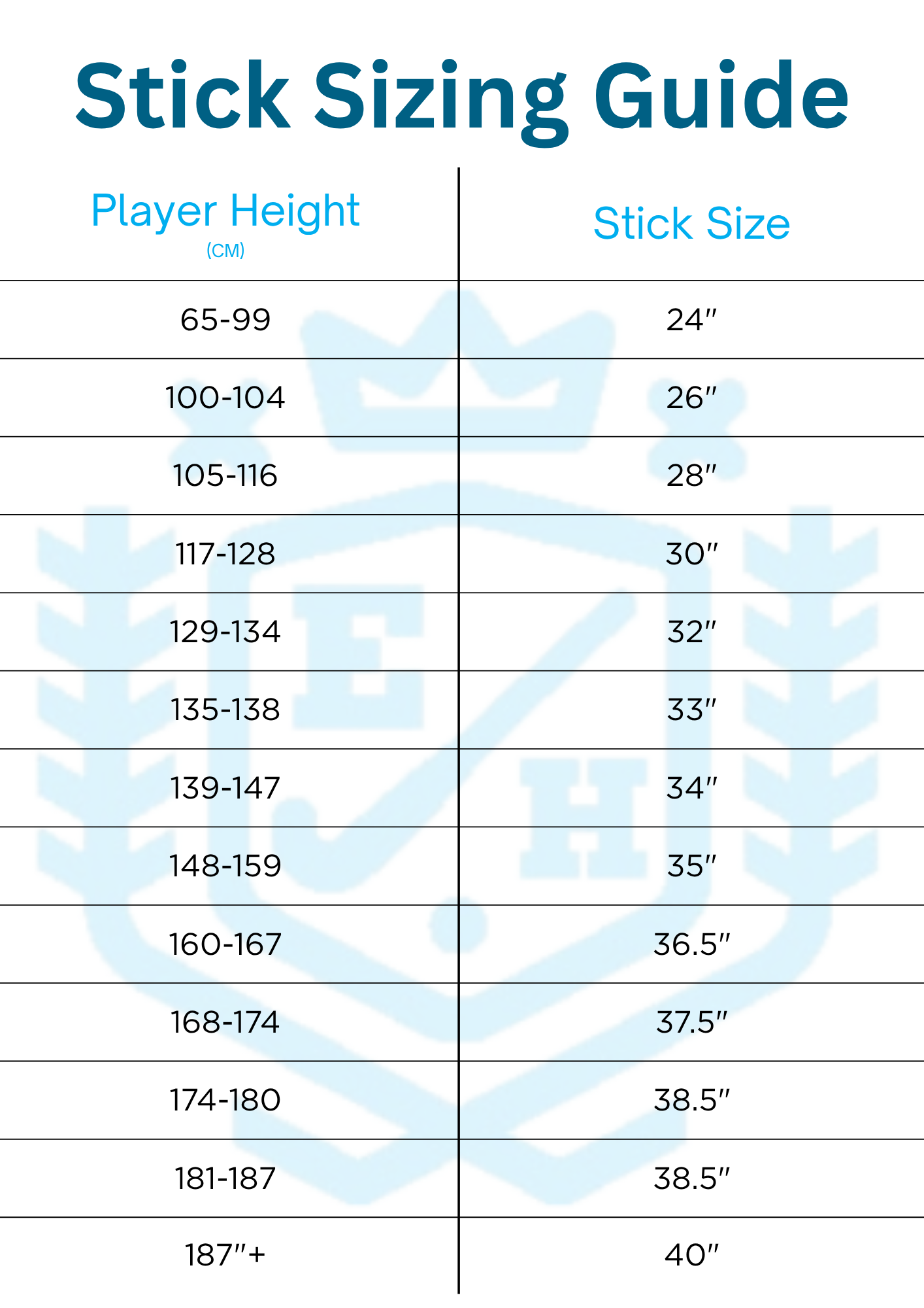 Field hockey Stick Size Guide